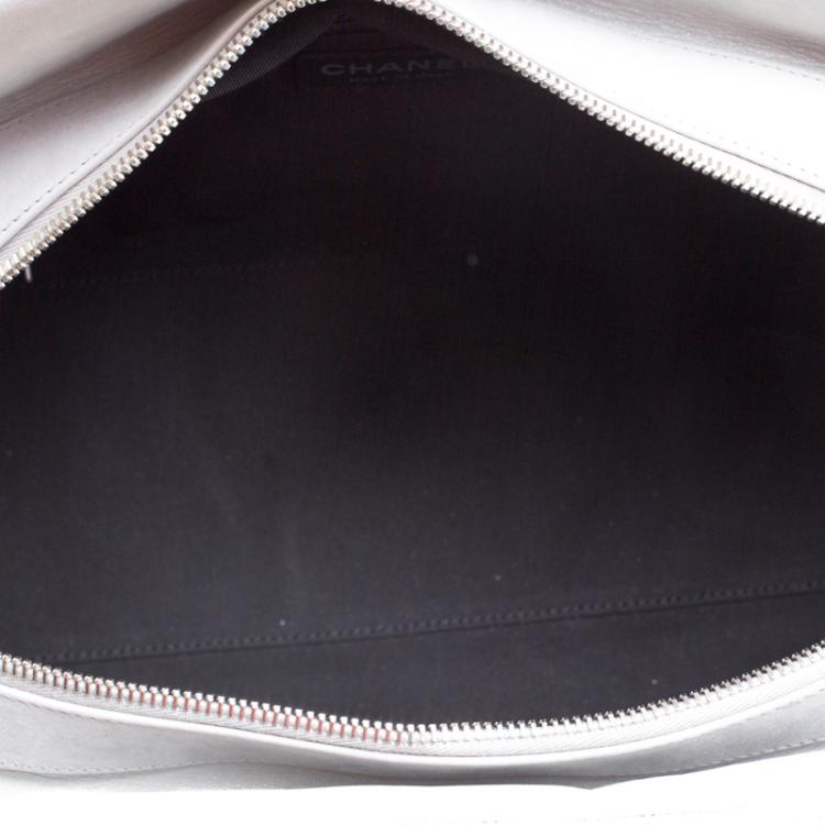 Pre Owned Chanel Grey Quilted Iridescent Leather Chic Quilt Bowling Bag