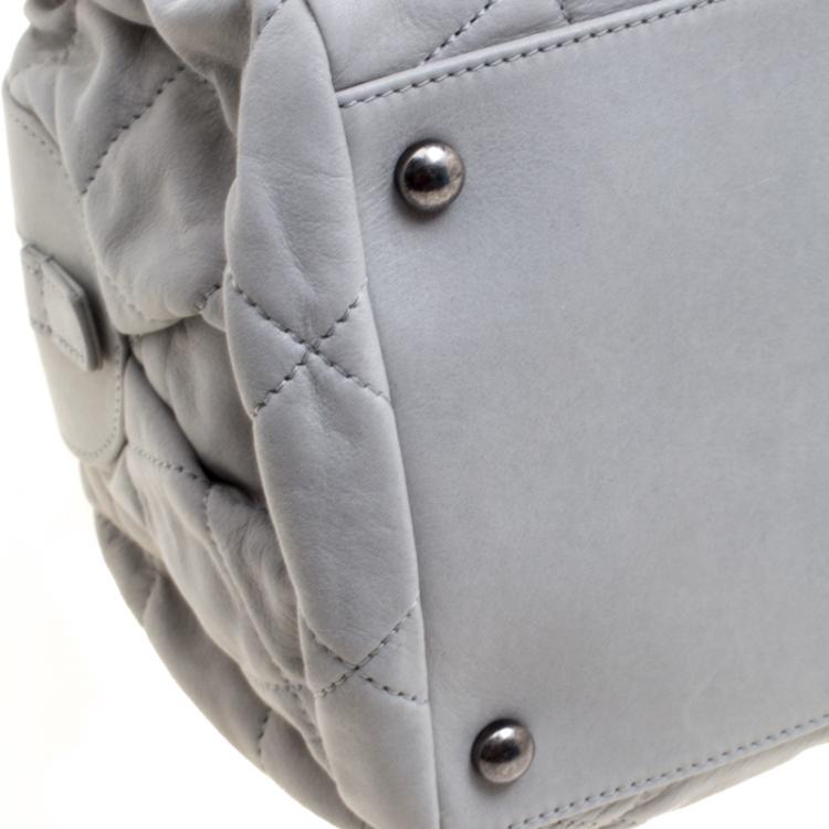 Pre Owned Chanel Grey Quilted Iridescent Leather Chic Quilt Bowling Bag