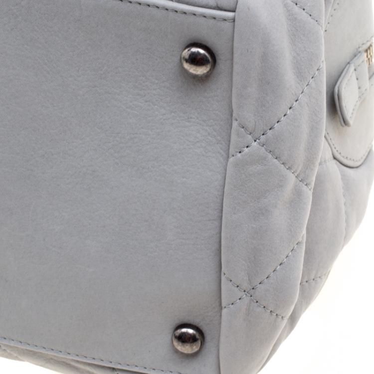 Pre Owned Chanel Grey Quilted Iridescent Leather Chic Quilt Bowling Bag