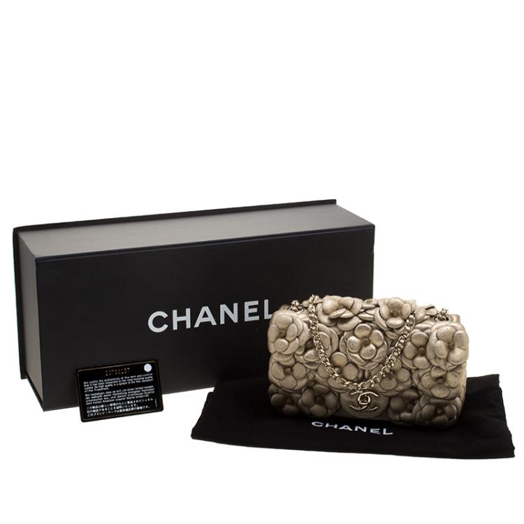 Pre Owned Chanel Gold Camellia Quilted Leather Mini Classic Flap Bag