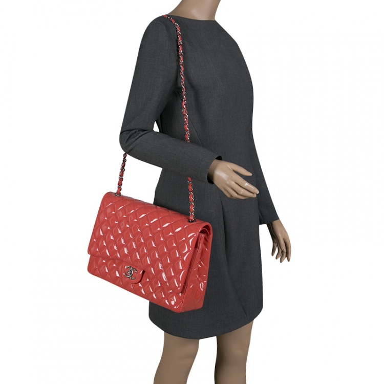 Chanel Coral Quilted Patent Leather Maxi Classic Double Flap Bag Chanel |  TLC