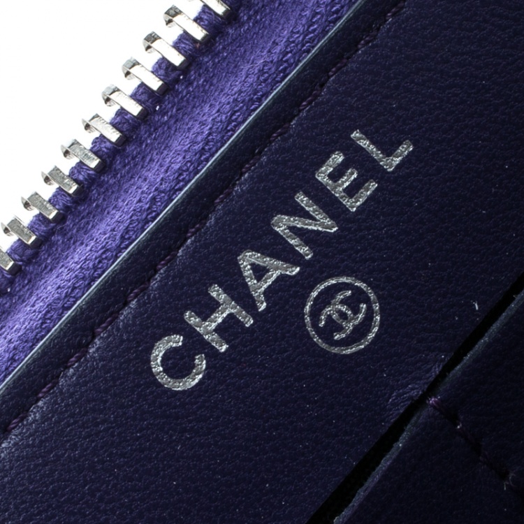 Pre Owned Chanel Purple Quilted Leather Reissue Zip Around Wallet