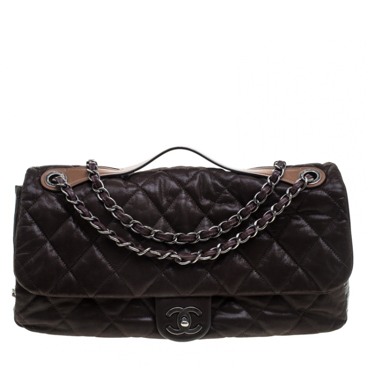 Chanel Dark Brown Iridescent Quilted Leather Jumbo In The