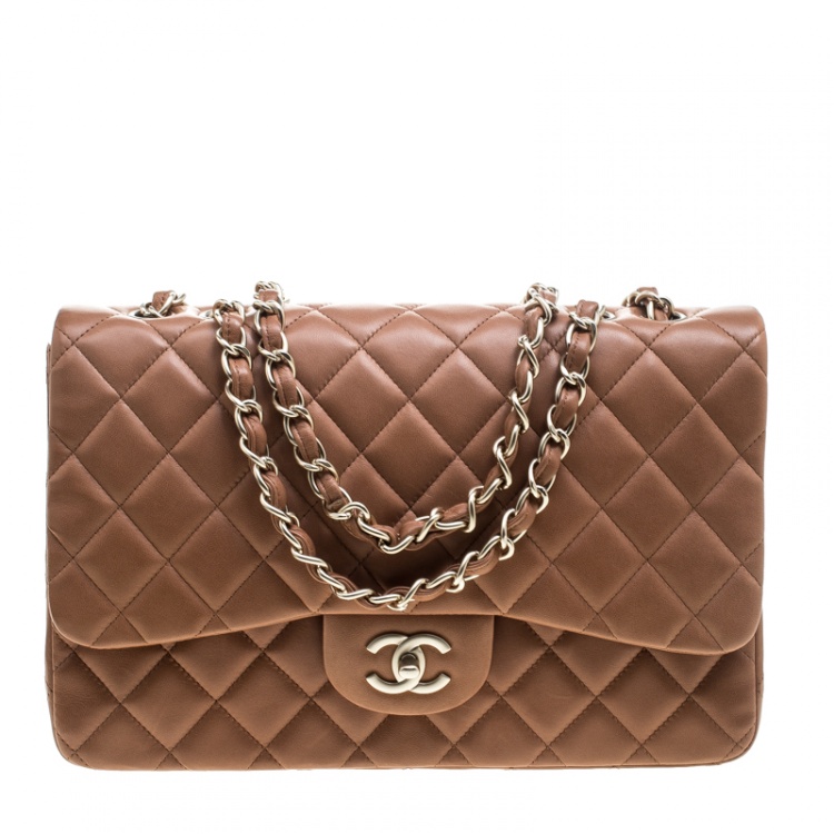 Pre Owned Chanel Beige Quilted Leather Jumbo Classic Single Flap Bag