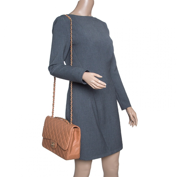 Pre Owned Chanel Beige Quilted Leather Jumbo Classic Single Flap Bag