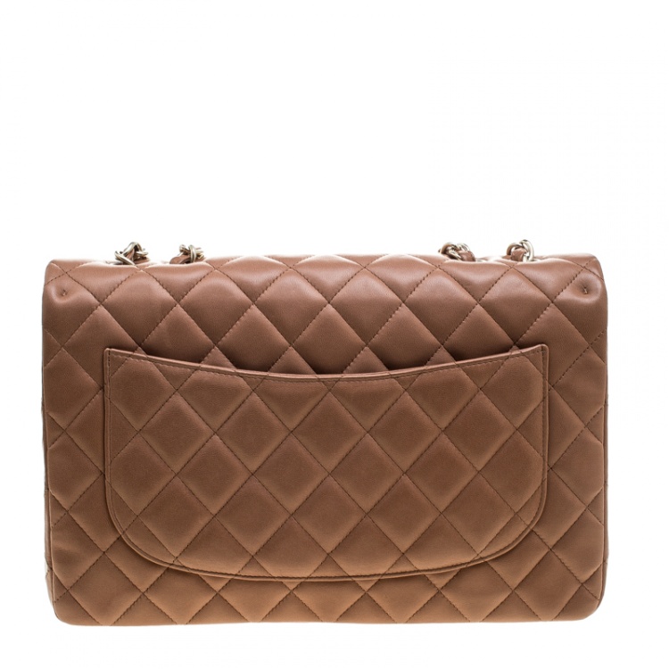 Pre Owned Chanel Beige Quilted Leather Jumbo Classic Single Flap Bag