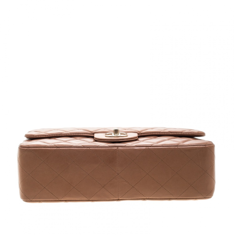 Pre Owned Chanel Beige Quilted Leather Jumbo Classic Single Flap Bag