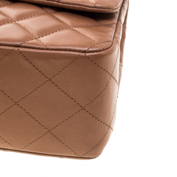 Pre Owned Chanel Beige Quilted Leather Jumbo Classic Single Flap Bag