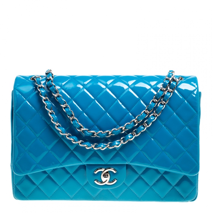 Chanel Turquoise Quilted Patent Leather Maxi Classic Double Flap Bag Chanel  | The Luxury Closet