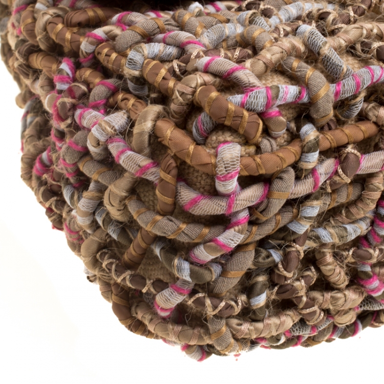 مملوكة مسبقًا Chanel Beige/Multicolor Fabric and Canvas Pompom Flap Shoulder Bag