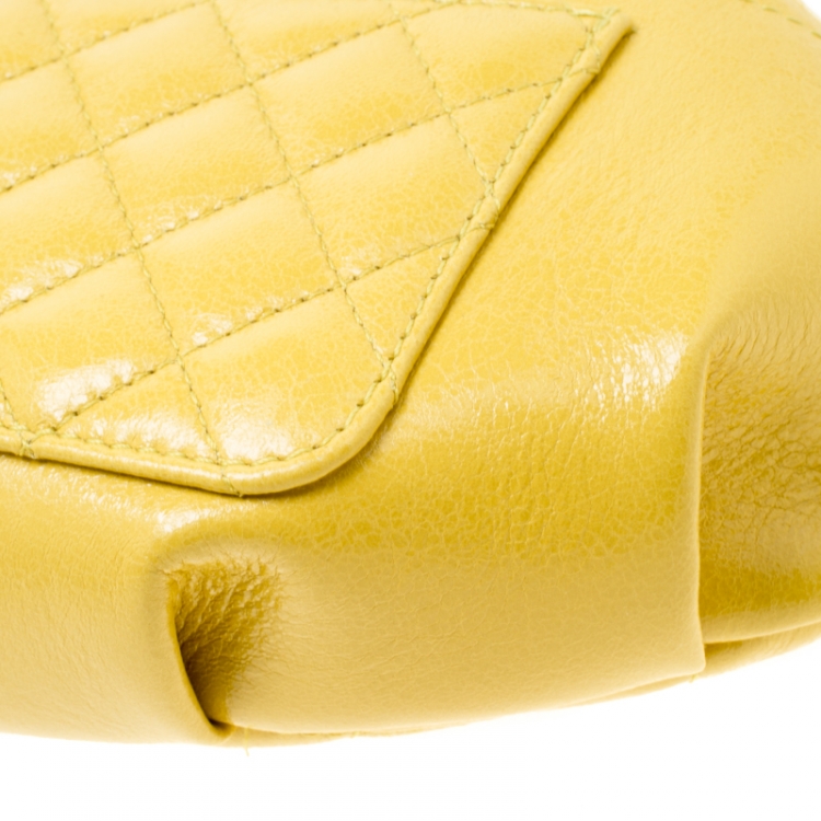 Pre Owned Chanel Yellow Quilted Leather Waist Bag