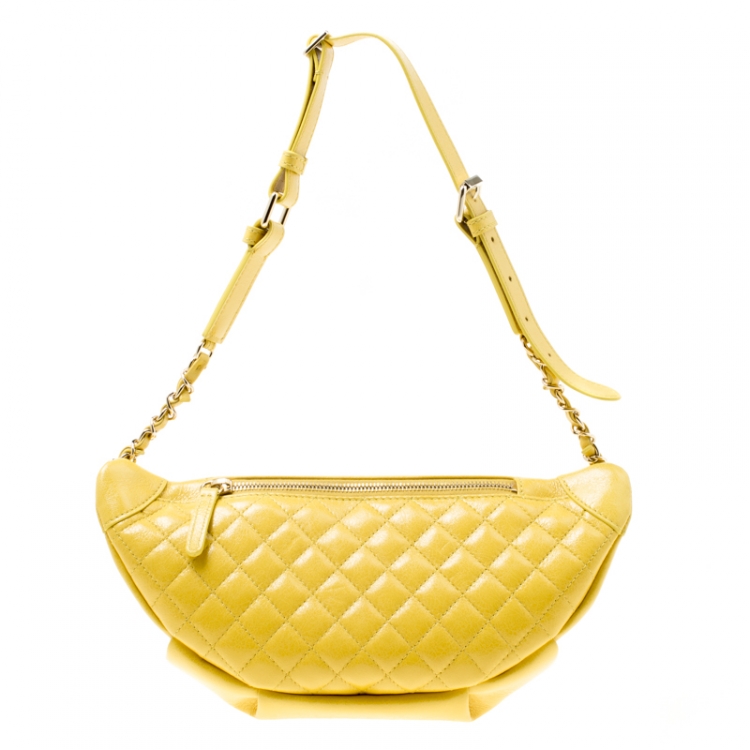 Pre Owned Chanel Yellow Quilted Leather Waist Bag