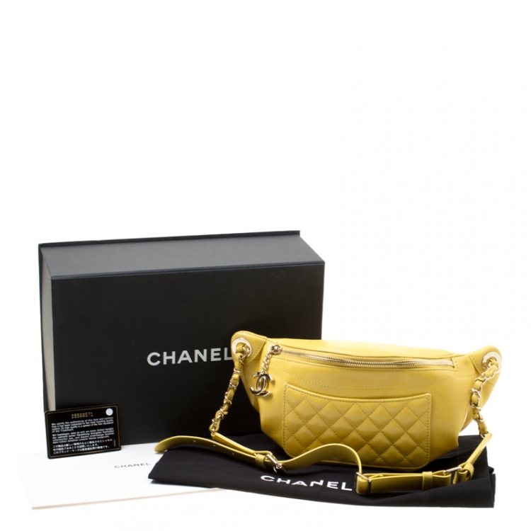 Pre Owned Chanel Yellow Quilted Leather Waist Bag