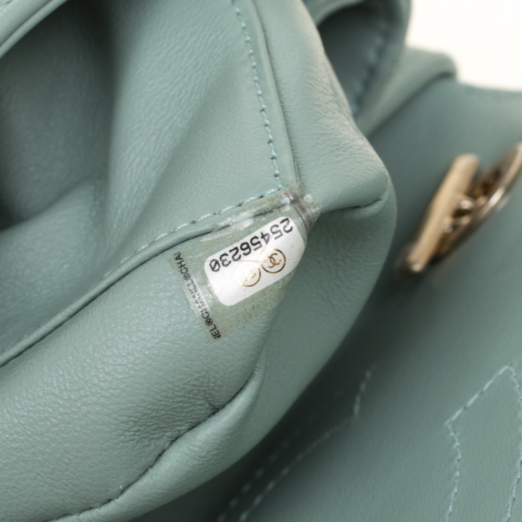 Pre Owned Chanel Mint Green Chevron Quilted Leather Top Handle Bag