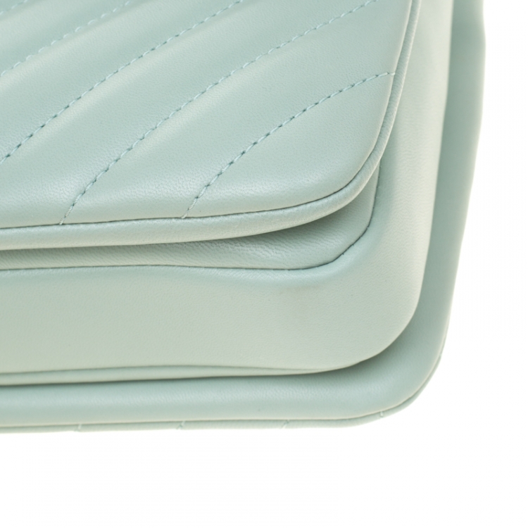Pre Owned Chanel Mint Green Chevron Quilted Leather Top Handle Bag