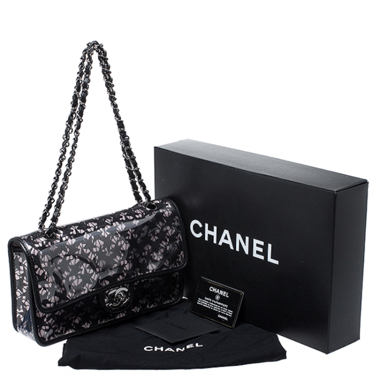 Pre Owned Chanel Black/Pink PVC Over Lace Medium Classic Single Flap Bag