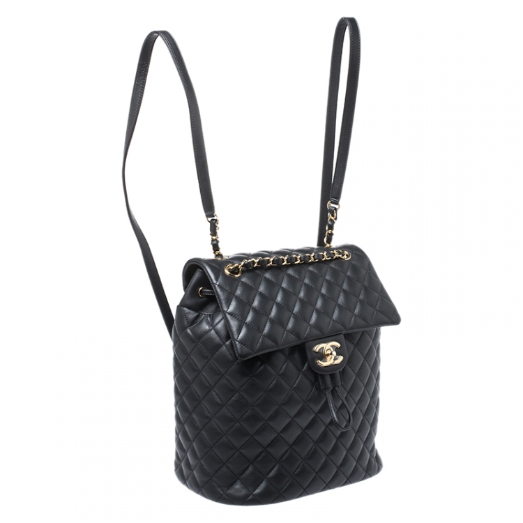 Pre Owned Chanel Black Quilted Leather Large Urban Spirit Backpack 