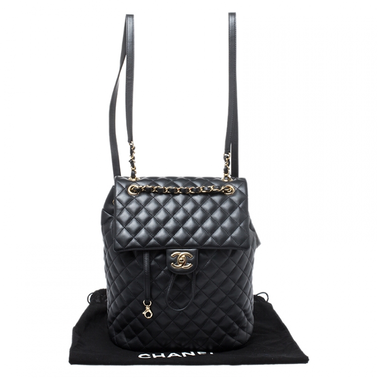 Pre Owned Chanel Black Quilted Leather Large Urban Spirit Backpack 