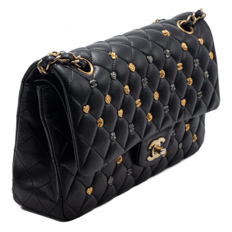 مملوكة مسبقًا Chanel Black Lambskin Lucky Charm Limited Quilted Flap Bag Medium Size 