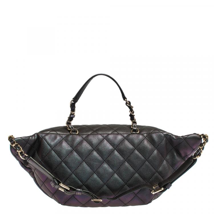 Pre Owned Chanel Metallic Green/Purple Quilted Leather Fanny Pack Waistbelt Bag
