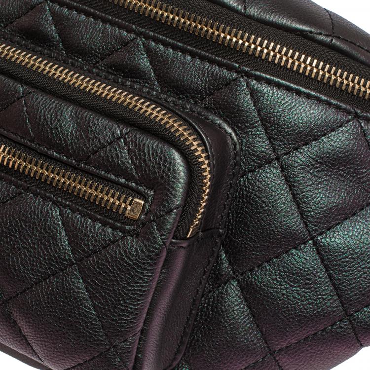 Pre Owned Chanel Metallic Green/Purple Quilted Leather Fanny Pack Waistbelt Bag