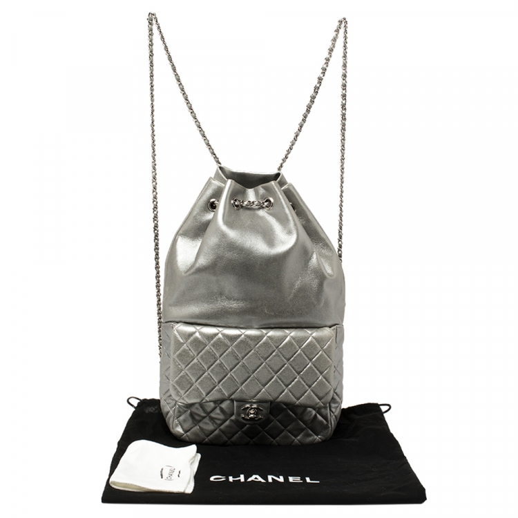 Pre Owned Chanel Silver Quilted Leather Large Seoul Backpack