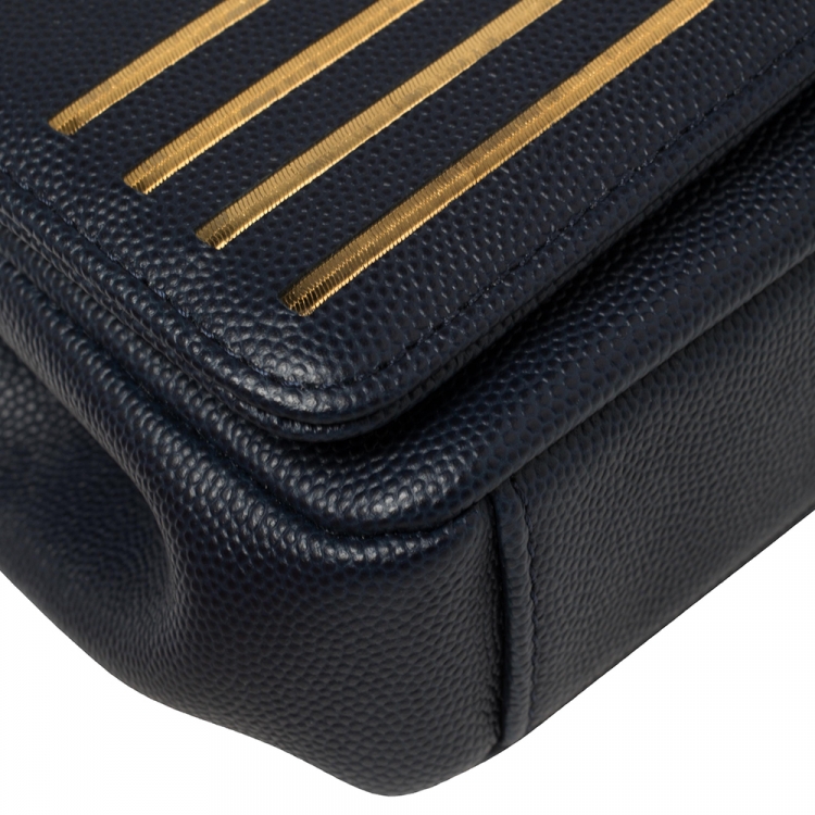 Pre Owned Chanel Navy Blue Caviar Leather Captain Gold Waist Bag