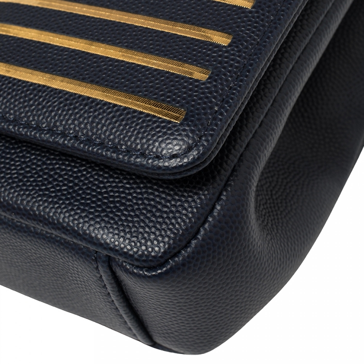 Pre Owned Chanel Navy Blue Caviar Leather Captain Gold Waist Bag