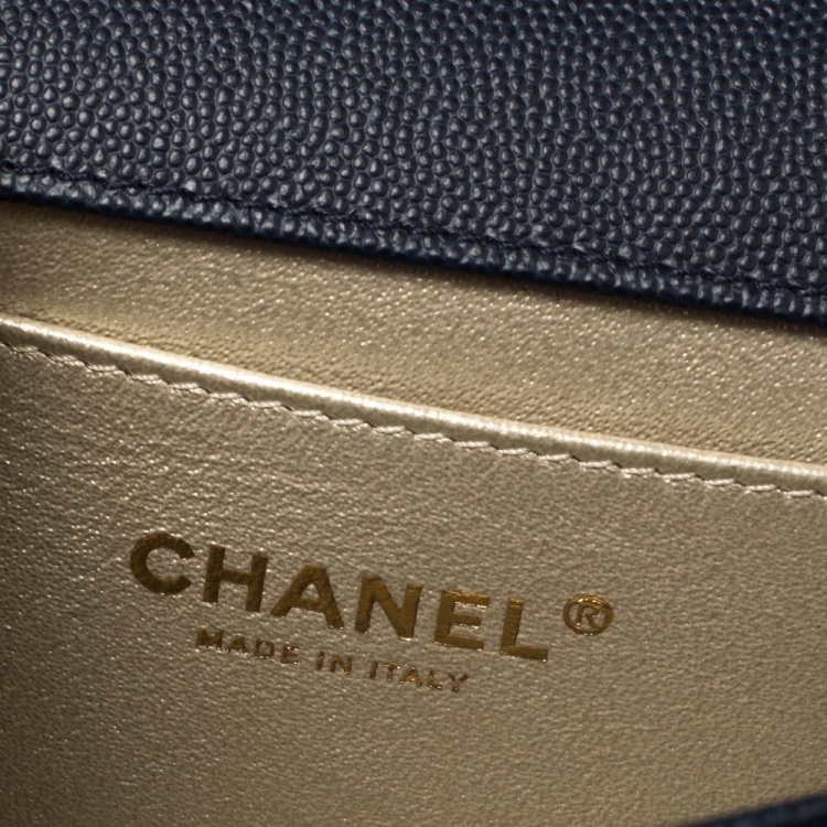 Pre Owned Chanel Navy Blue Caviar Leather Captain Gold Waist Bag