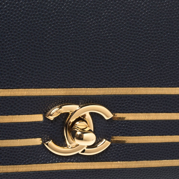 Pre Owned Chanel Navy Blue Caviar Leather Captain Gold Waist Bag