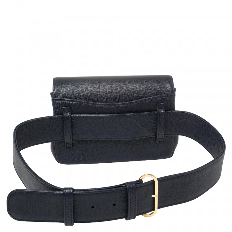 Pre Owned Chanel Navy Blue Caviar Leather Captain Gold Waist Bag