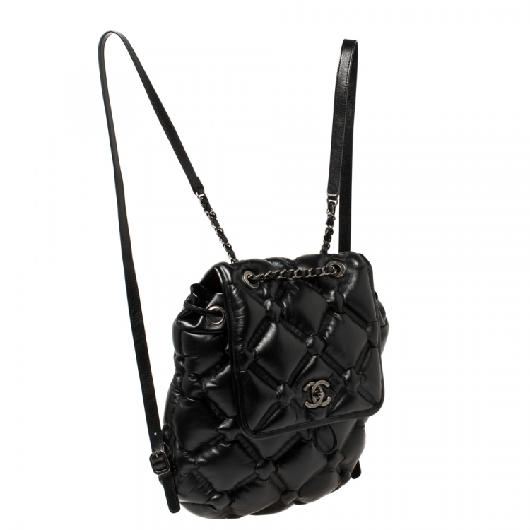 Pre Owned Chanel Black Quilted Leather Chesterfield Backpack