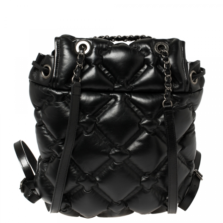 Pre Owned Chanel Black Quilted Leather Chesterfield Backpack
