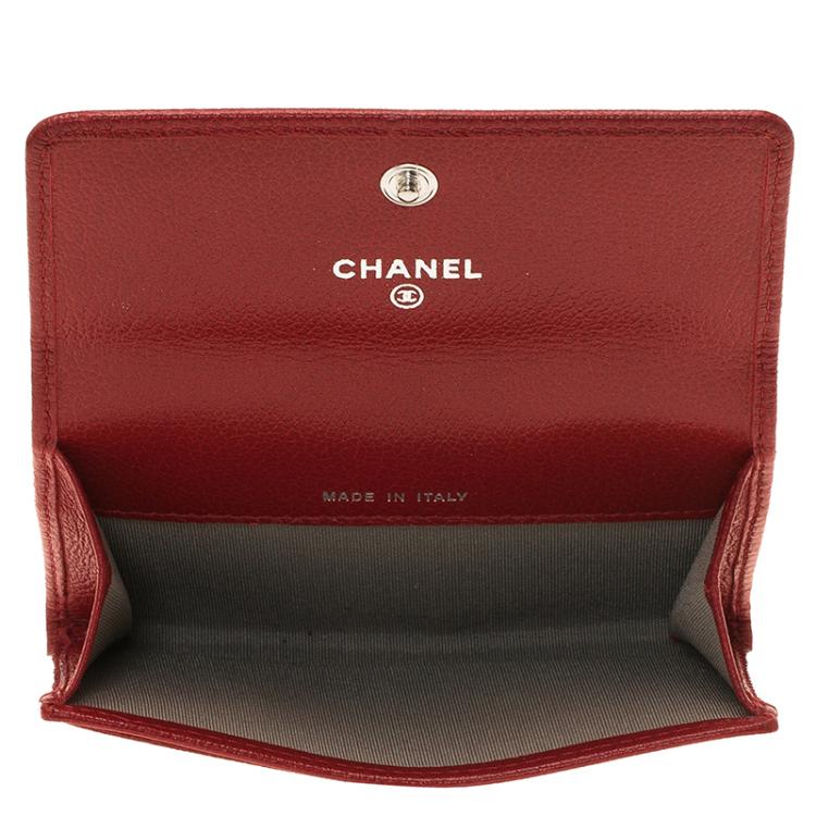 Pre Owned Chanel Red Camellia Embossed Leather Coin Purse