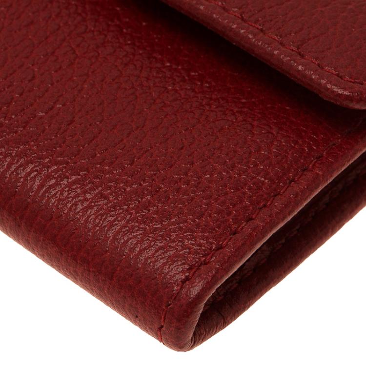 Pre Owned Chanel Red Camellia Embossed Leather Coin Purse