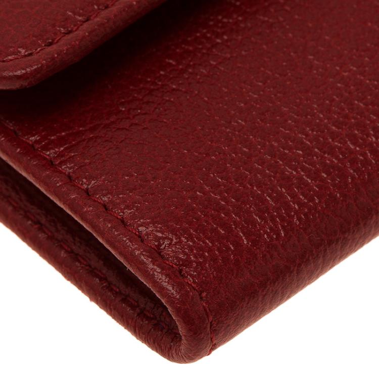 Pre Owned Chanel Red Camellia Embossed Leather Coin Purse