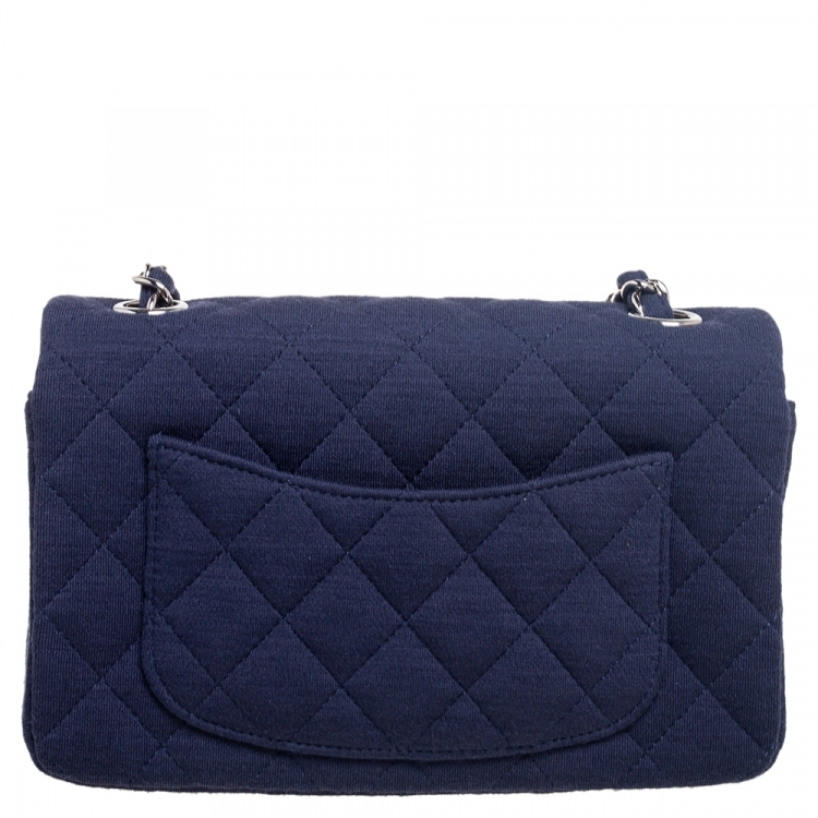 Pre Owned Chanel Navy Blue Quilted Jersey New Mini Classic Single Flap Bag