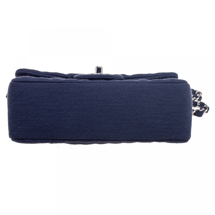 Pre Owned Chanel Navy Blue Quilted Jersey New Mini Classic Single Flap Bag