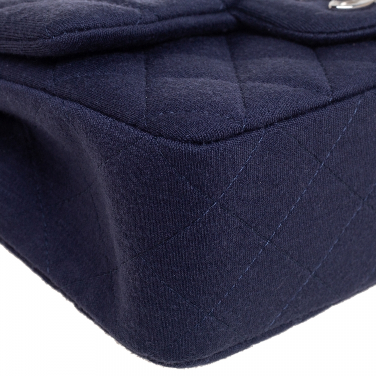 Pre Owned Chanel Navy Blue Quilted Jersey New Mini Classic Single Flap Bag