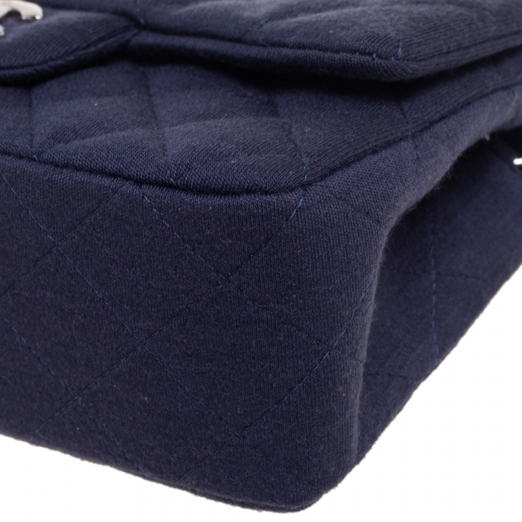 Pre Owned Chanel Navy Blue Quilted Jersey New Mini Classic Single Flap Bag