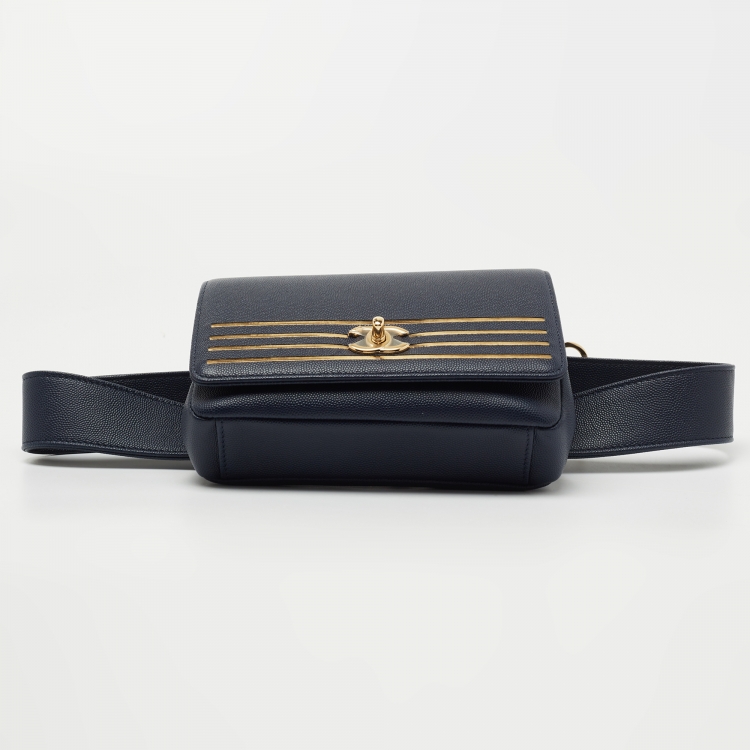 Pre Owned Chanel Blue Caviar Leather Captain Gold Waist Bag