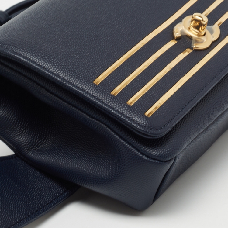 Pre Owned Chanel Blue Caviar Leather Captain Gold Waist Bag