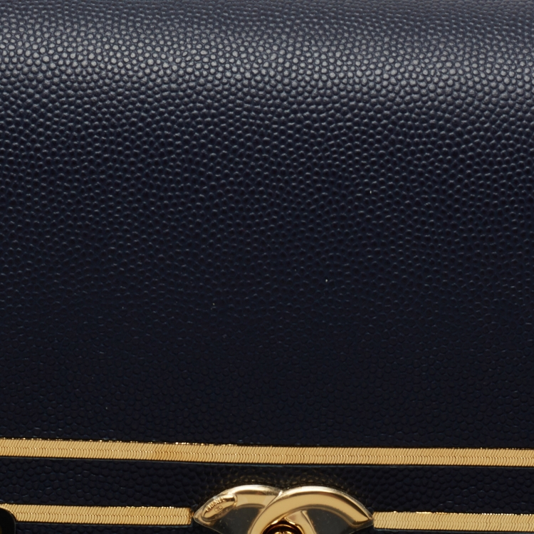 Pre Owned Chanel Blue Caviar Leather Captain Gold Waist Bag