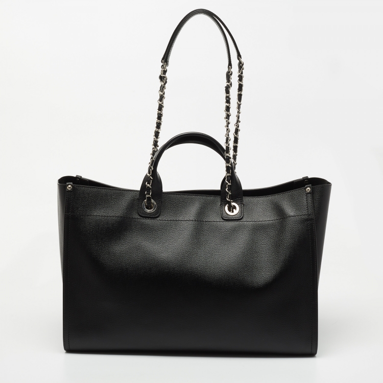 Pre Owned Chanel Black Caviar Studded Leather Large Deauville Shopping Tote