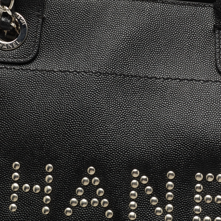 Pre Owned Chanel Black Caviar Studded Leather Large Deauville Shopping Tote
