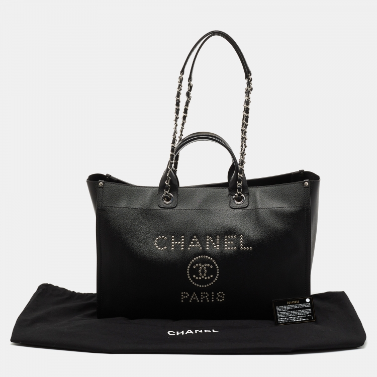 Pre Owned Chanel Black Caviar Studded Leather Large Deauville Shopping Tote
