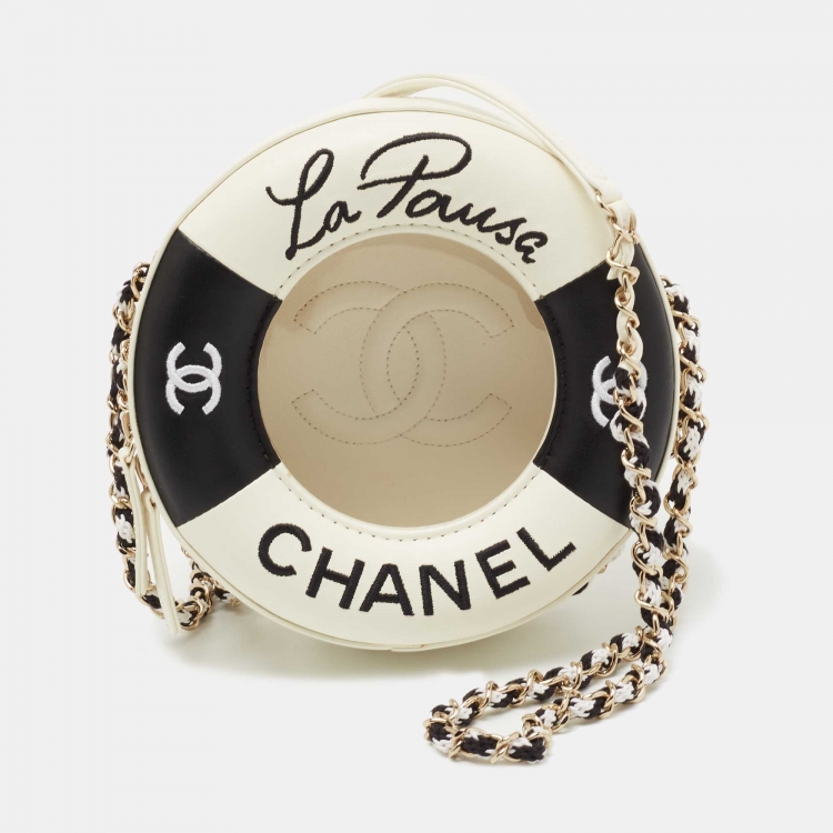 Chanel White Black Leather Coco Lifesaver Round Bag Chanel TLC