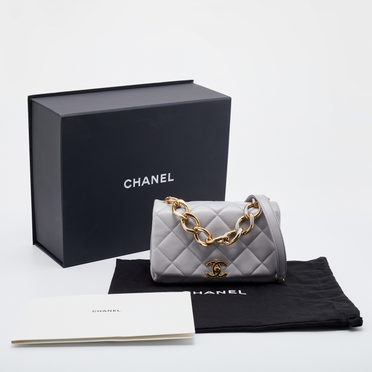 Pre Owned Chanel Grey Quilted Leather Medium Color Match Flap Bag