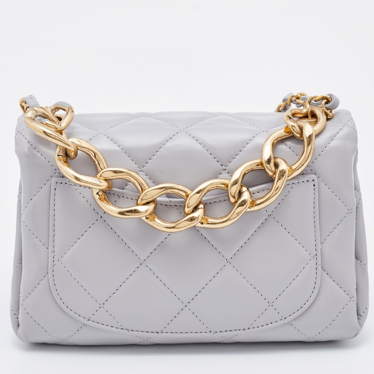 Pre Owned Chanel Grey Quilted Leather Medium Color Match Flap Bag