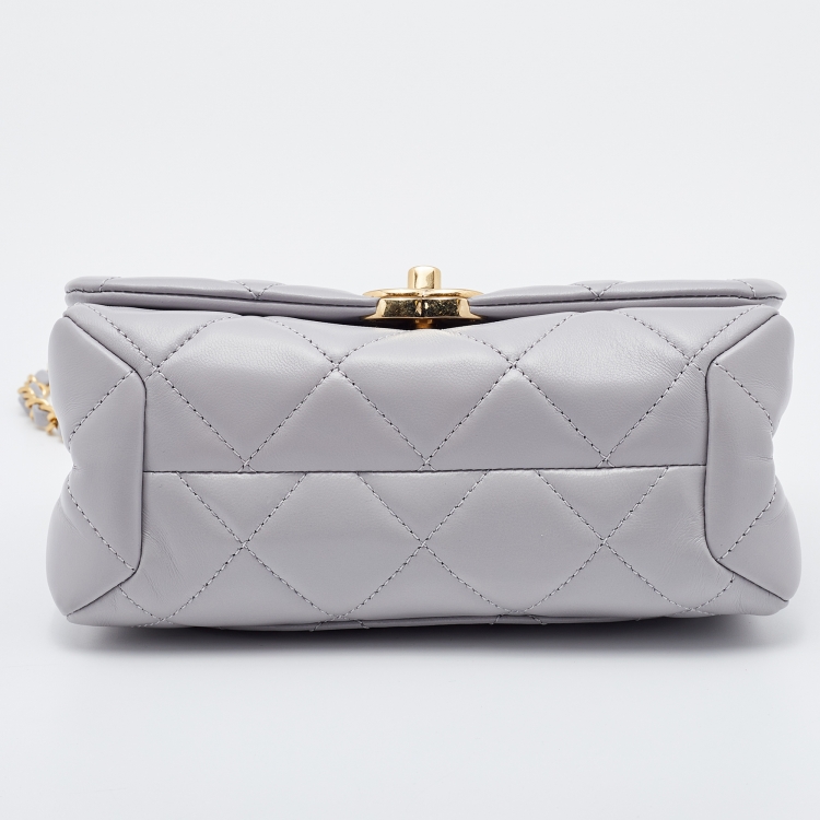 Pre Owned Chanel Grey Quilted Leather Medium Color Match Flap Bag